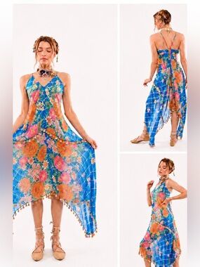 NWT ARATTA Blue Floral Maxi with Bright Multicolor Blooms
